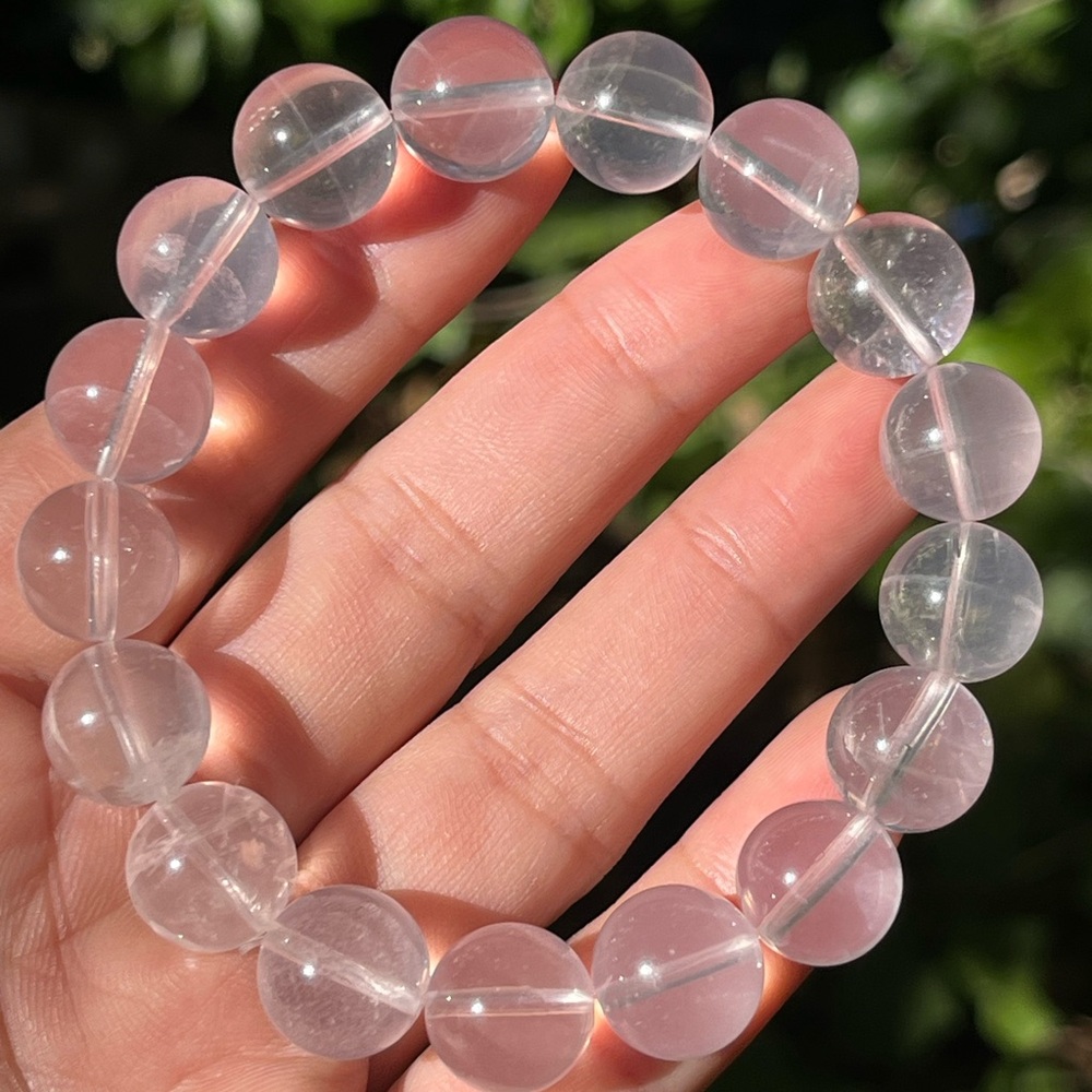 12.5mm stretchable high quality clear rose quartz bracelet